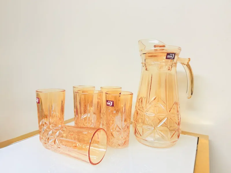 Glass Pitcher Set with Glasses - 57.5oz Pitcher + Six 9.4oz Glasses - Amber or Clear