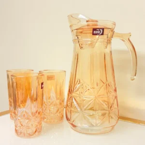 Glass Pitcher Set with Glasses - 57.5oz Pitcher + Six 9.4oz Glasses - Amber or Clear