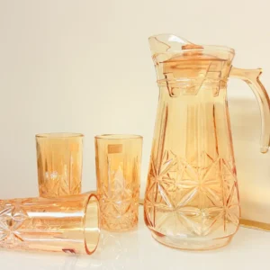 Glass Pitcher Set with Glasses - 57.5oz Pitcher + Six 9.4oz Glasses - Amber or Clear