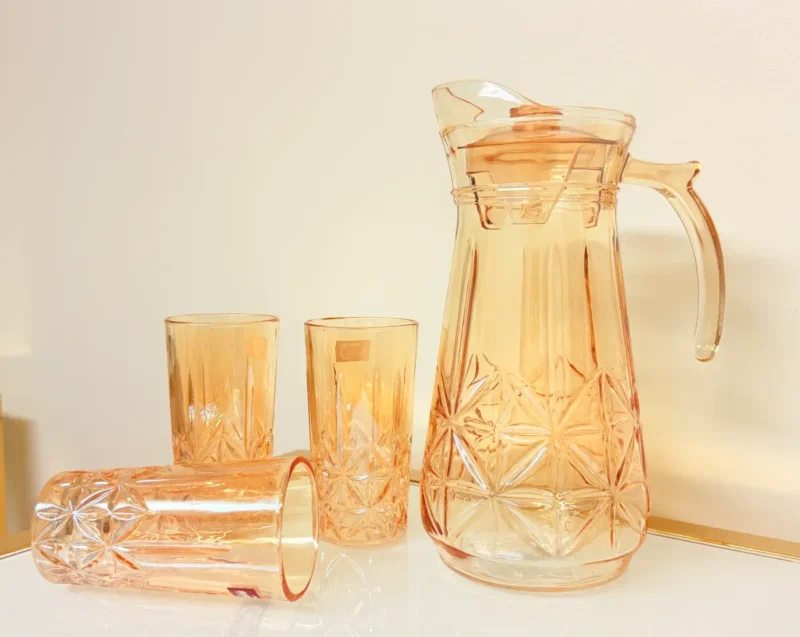 Glass Pitcher Set with Glasses - 57.5oz Pitcher + Six 9.4oz Glasses - Amber or Clear