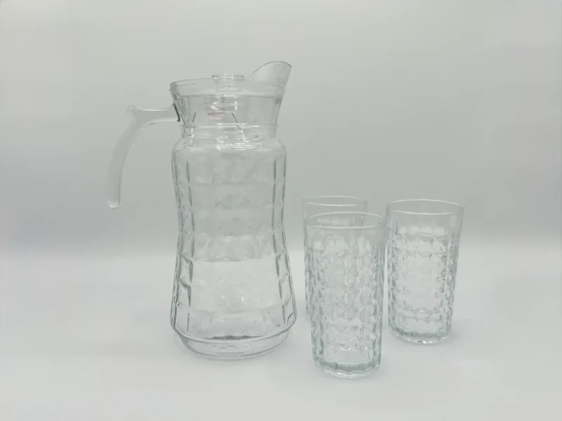 Glass Pitcher Set with Glasses - 57.5oz Pitcher + Six 9.4oz Glasses - Amber or Clear