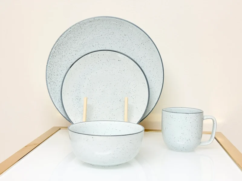 24-Piece Speckled Ceramic Dinnerware Set – Plates, Bowls & Mugs (White, Blue, Lemon)