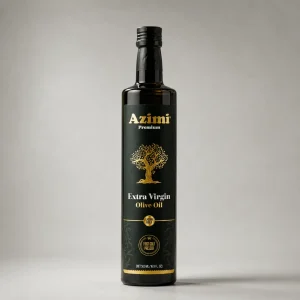 azimi-premium-500ml-extra-virgin-olive-oil-front-view Front view of an Azimi Premium 500ml extra virgin olive oil bottle