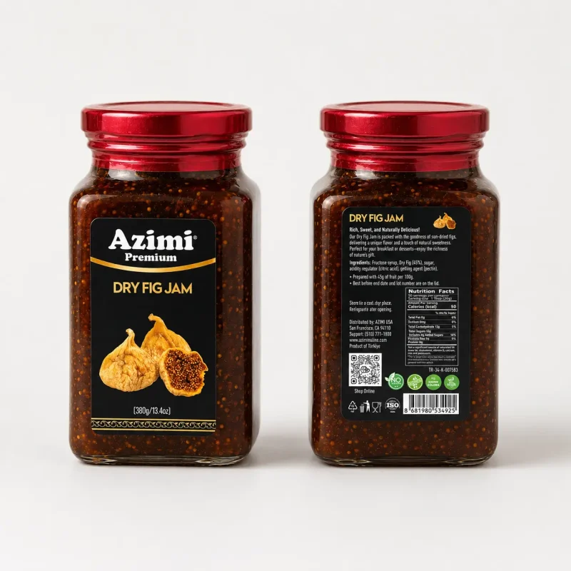 azimi-premium-dry-fig-jam-front-back-packaging Front and back packaging of Azimi Premium dry fig jam