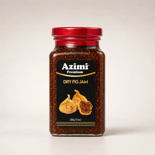 azimi-premium-dry-fig-jam-studio-jar Azimi Premium dry fig jam jar in a studio setting