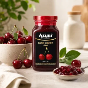 azimi-premium-sour-cherry-jam-serving Azimi Premium sour cherry jam served with fresh cherries
