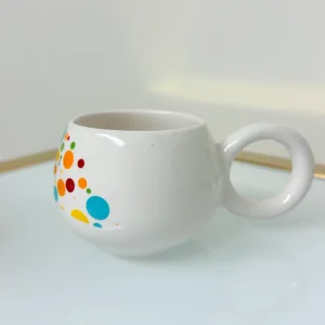 Set of 2 Ceramic Coffee Cups With Saucers Modern Designs 7 fl oz