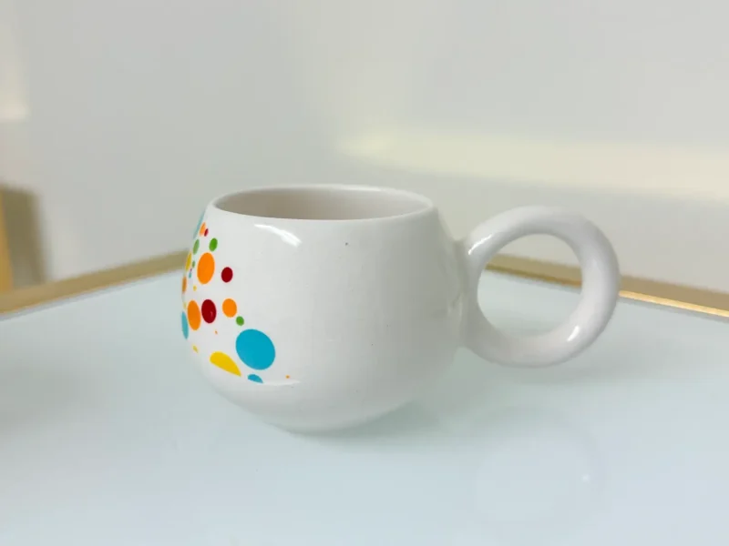 Set of 2 Ceramic Coffee Cups With Saucers Modern Designs 7 fl oz