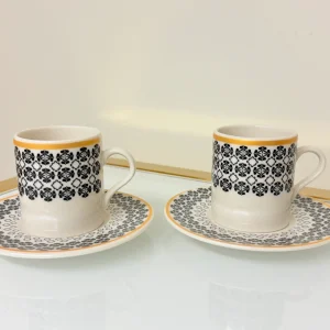 Set of 2 Patterned Espresso Cups With Saucers 3 fl oz