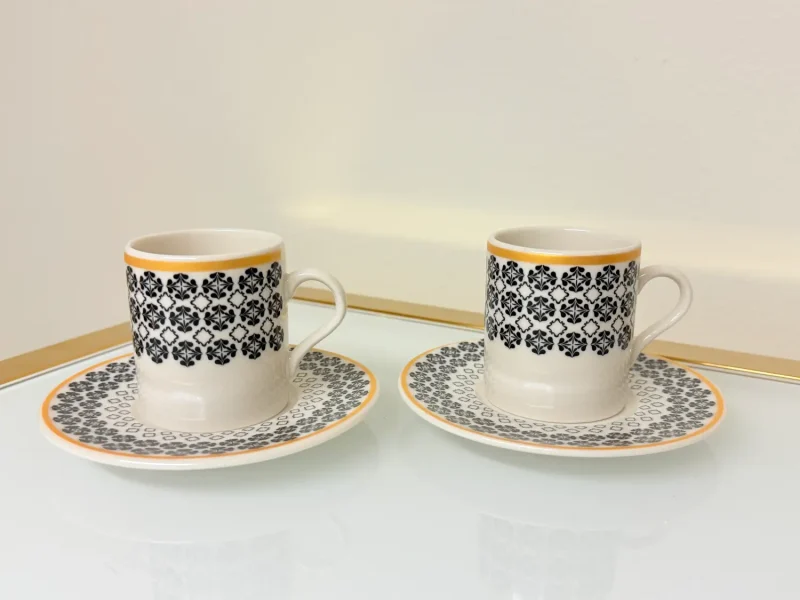 Set of 2 Patterned Espresso Cups With Saucers 3 fl oz
