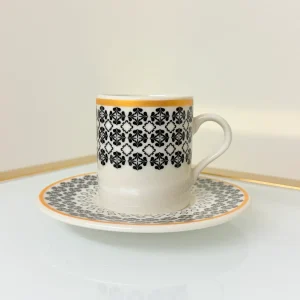Set of 2 Patterned Espresso Cups With Saucers 3 fl oz