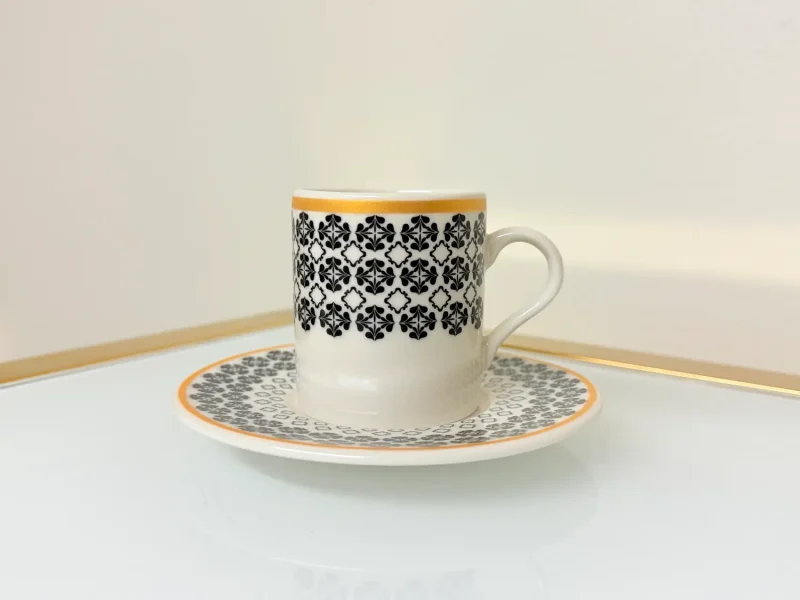 Set of 2 Patterned Espresso Cups With Saucers 3 fl oz