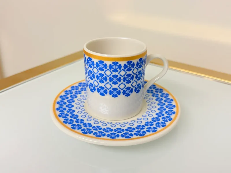 Set of 2 Patterned Espresso Cups With Saucers 3 fl oz