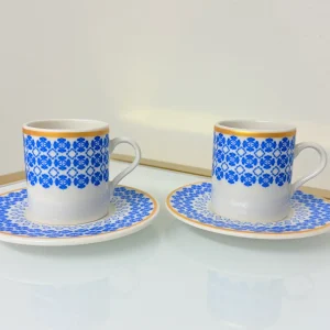 Set of 2 Patterned Espresso Cups With Saucers 3 fl oz