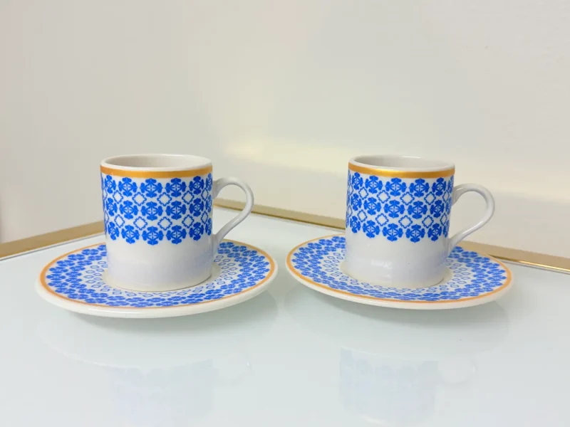 Set of 2 Patterned Espresso Cups With Saucers 3 fl oz