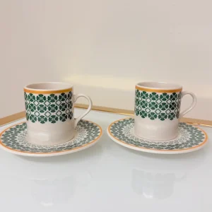 Set of 2 Patterned Espresso Cups With Saucers 3 fl oz