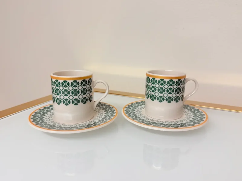 Set of 2 Patterned Espresso Cups With Saucers 3 fl oz