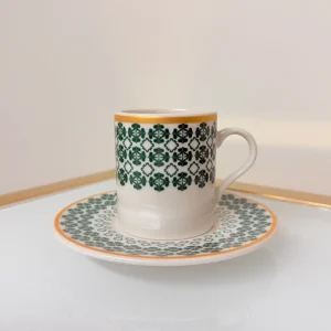 Set of 2 Patterned Espresso Cups With Saucers 3 fl oz