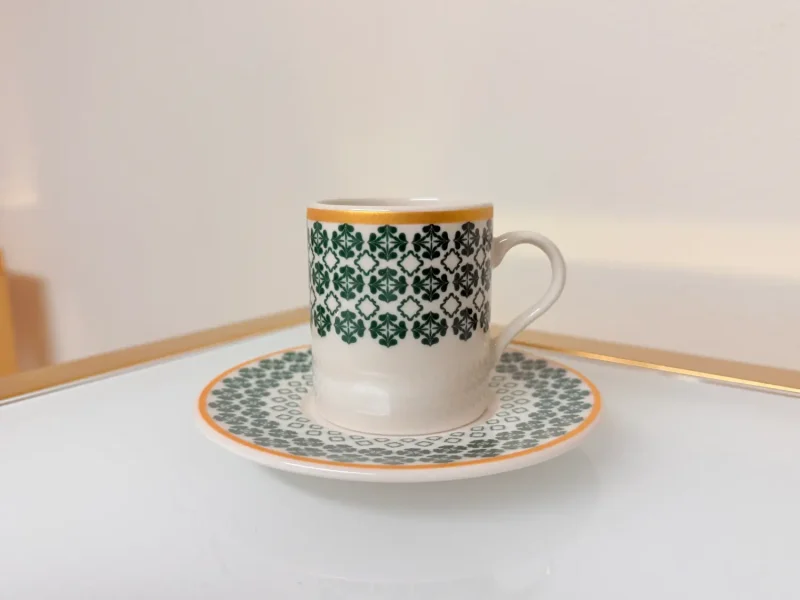 Set of 2 Patterned Espresso Cups With Saucers 3 fl oz