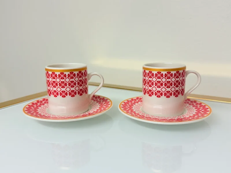 Set of 2 Patterned Espresso Cups With Saucers 3 fl oz