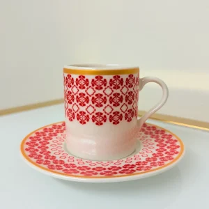 Set of 2 Patterned Espresso Cups With Saucers 3 fl oz