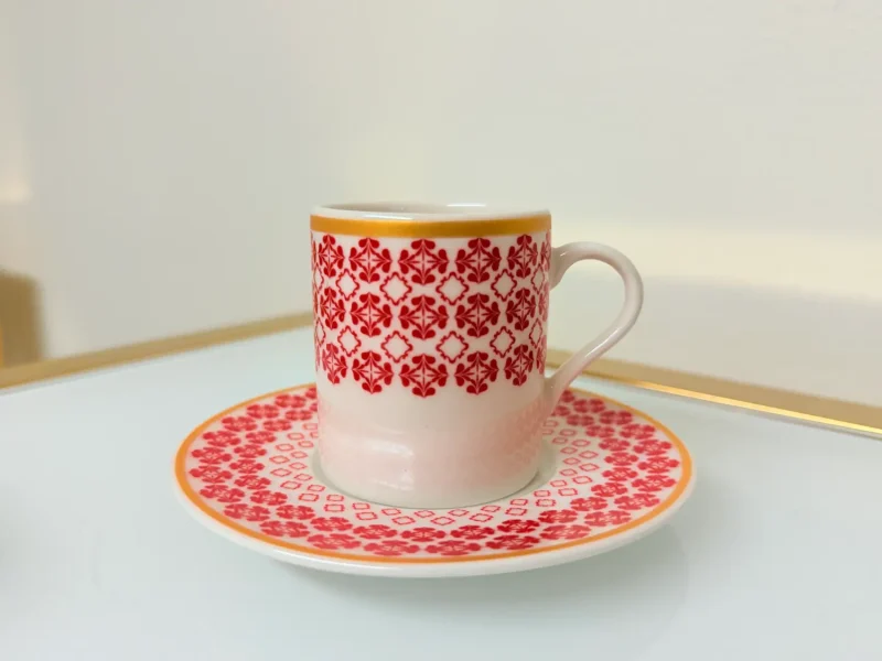 Set of 2 Patterned Espresso Cups With Saucers 3 fl oz