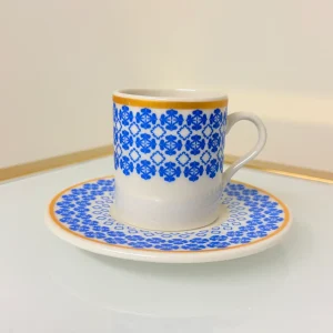 Set of 2 Patterned Espresso Cups With Saucers 3 fl oz