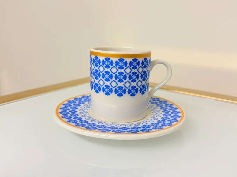 Set of 2 Patterned Espresso Cups With Saucers 3 fl oz