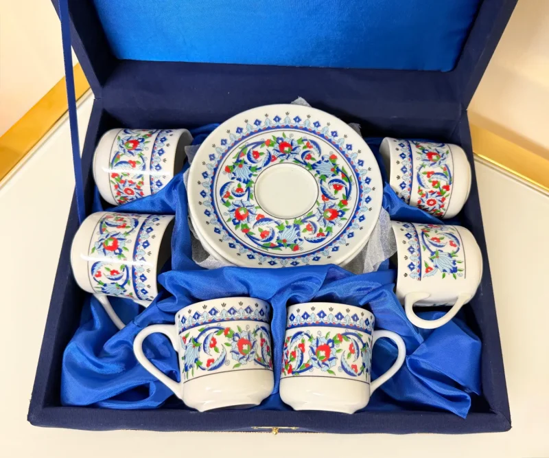 Set of 6 Turkish Coffee Cups Ornate Floral Design 3 fl oz