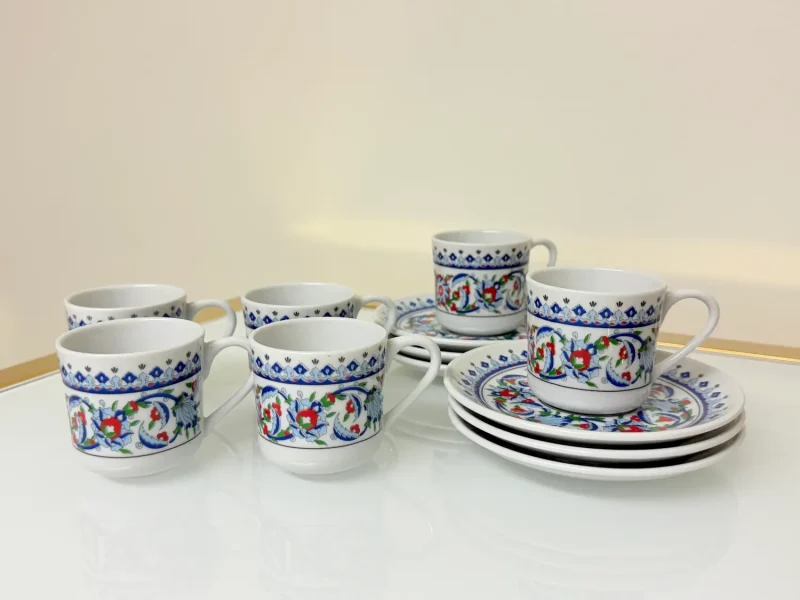Set of 6 Turkish Coffee Cups Ornate Floral Design 3 fl oz