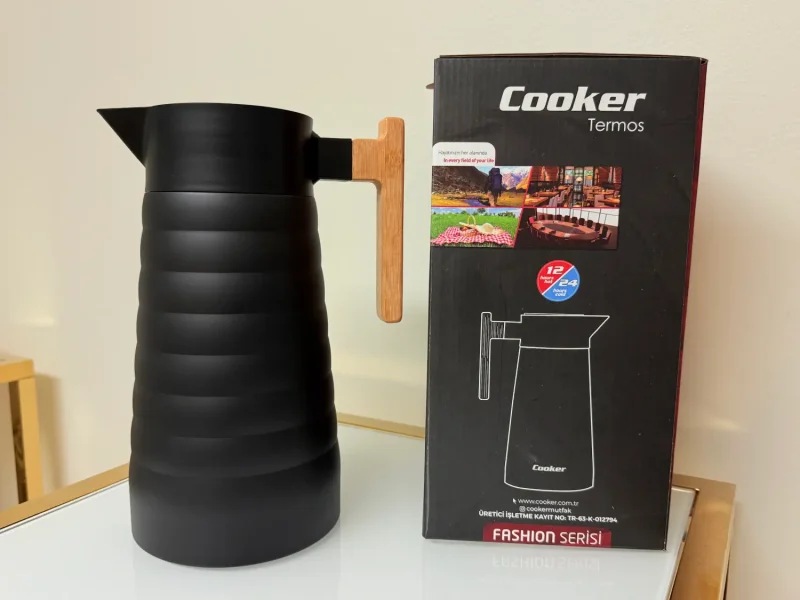 Stainless Steel Vacuum Insulated Thermal Carafe With Wooden Handle 67 fl oz