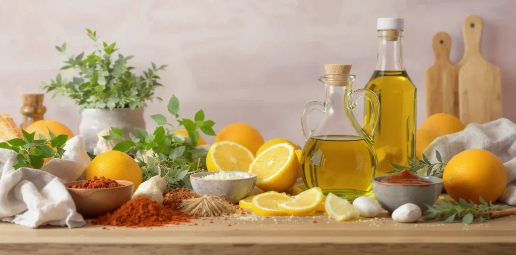 Colorful ingredients and spices that make healthy food exciting.