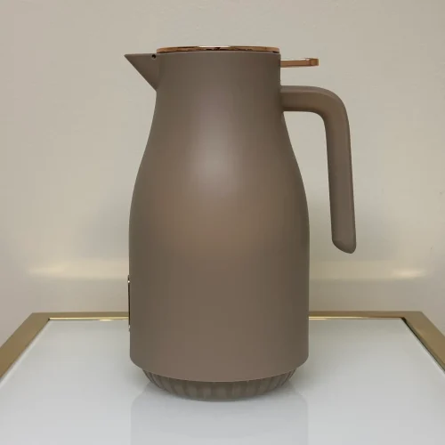 Insulated Thermal Carafe - 68 oz (2L) with Easy-Press Lid and Ergonomic Handle (Cream, Brown, Gray)