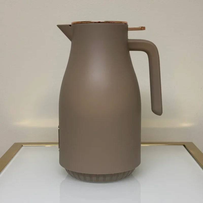 Insulated Thermal Carafe - 68 oz (2L) with Easy-Press Lid and Ergonomic Handle (Cream, Brown, Gray)