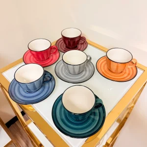 IMG_2877 Set of 6 Ceramic Coffee and Tea Cups With Saucers 6 fl oz