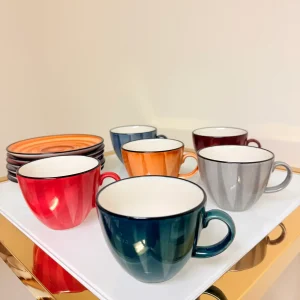 IMG_2878 Set of 6 Ceramic Coffee and Tea Cups With Saucers 6 fl oz
