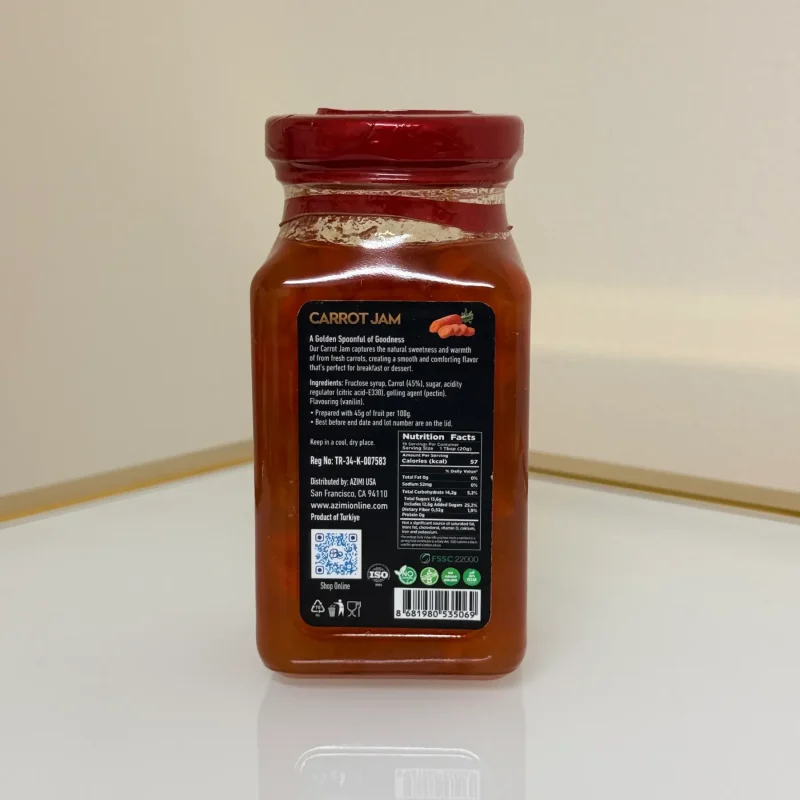 Azimi Premium Natural Carrot Jam - Vegan, Non-GMO, 13.4 oz