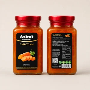 azimi-premium-carrot-jam-front-back-packaging Front and back packaging of Azimi Premium carrot jam