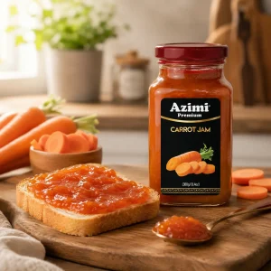 azimi-premium-carrot-jam-toast-serving Azimi Premium carrot jam served with toast and fresh carrots