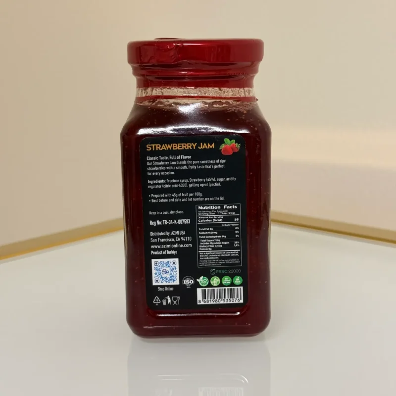 Azimi Premium Natural Strawberry Jam - Vegan, Non-GMO, 13.4 oz