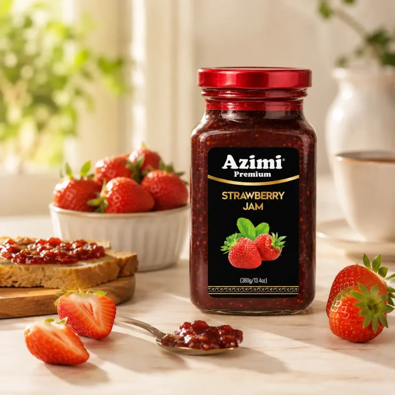 azimi-premium-strawberry-jam-breakfast-toast Azimi Premium strawberry jam with fresh strawberries and breakfast toast