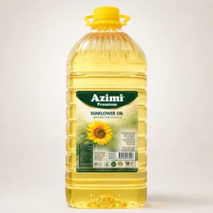 azimi-premium-5l-sunflower-oil-studio-bottle Azimi Premium 5L sunflower oil bottle in a warm studio setting