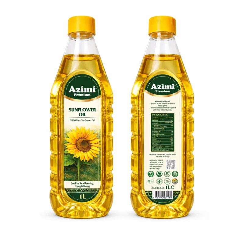 azimi-premium-1l-sunflower-oil-front-back-packaging Front and back packaging of Azimi Premium 1L sunflower oil