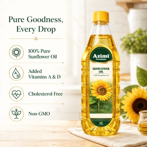 Azimi Premium 1L sunflower oil with purity and nutrition benefits
