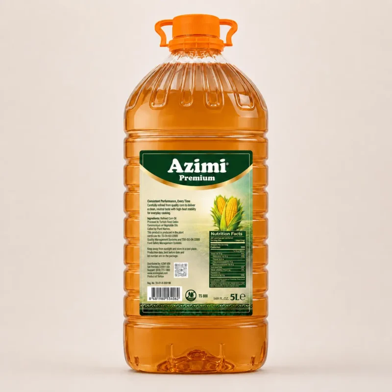 azimi-premium-5l-corn-oil-back-label Azimi 100% Pure Corn Cooking Oil, Cholesterol Free, 5 Liter (169 Fl Oz)